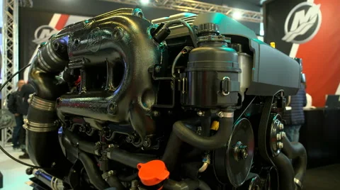 Engine exhibited at Genoa Boat Show Stock Footage 60049216