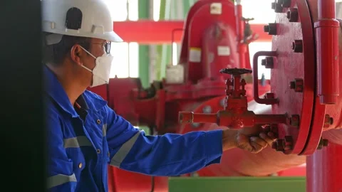 Engine Fire Pump ensures safety and reliability in the industrial plant. Stock Footage 246435833