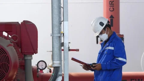 Engine Fire Pump ensures safety and reliability in the industrial plant. Stock Footage 246438170