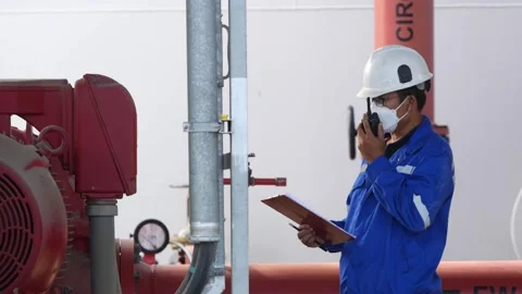 Engine Fire Pump ensures safety and reliability in the industrial plant. Stock Footage 246438217