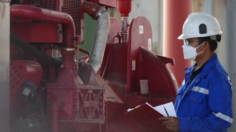 Engine Fire Pump ensures safety and reliability in the industrial plant. Stock Footage 246438275
