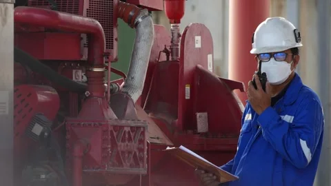 Engine Fire Pump ensures safety and reliability in the industrial plant. Stock Footage 246438320