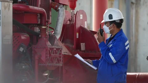 Engine Fire Pump ensures safety and reliability in the industrial plant. Stock Footage 246438375