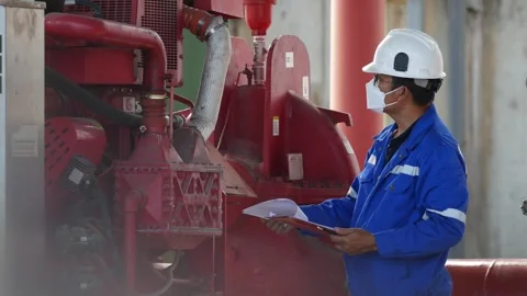 Engine Fire Pump ensures safety and reliability in the industrial plant. Stock Footage 246438537