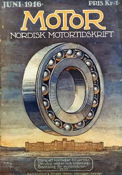 Engine. First page on Nordic engine magazine from 1916.Huru A ball bearing... Foto stock