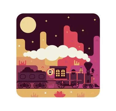 Engine with freight wagon - vector cartoon illustration Illustrazione stock