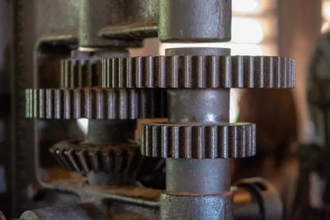 Engine gear wheels, closeup view Stock Photos