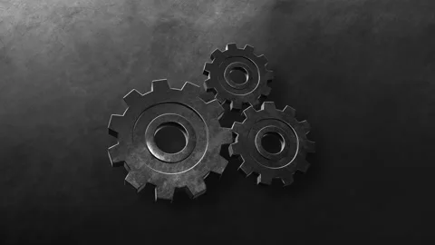 Engine gears wheels Assemble slowly rotating dark metallic gears. Iron clockwork Stock Footage 130988890