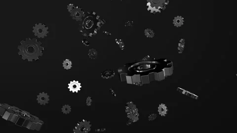 Engine gears wheels slowly rotating Front View Stock Footage 130989015