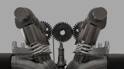 Engine head components working together to show mechanical movement and design Stock Footage 323328972