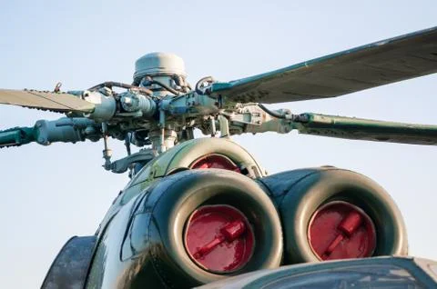 Engine with helicopter propeller blades close up Stock Photos