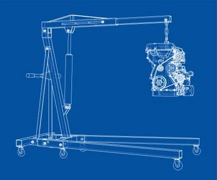 Engine hoist with engine outline Stock Illustration