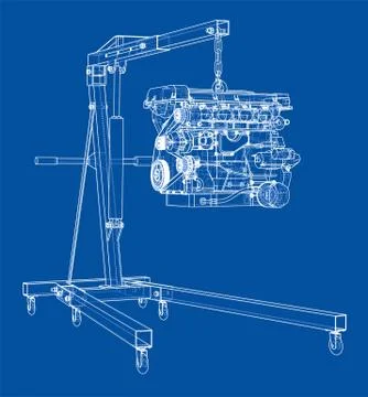 Engine hoist with engine outline Stock Illustration