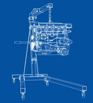 Engine hoist with engine outline Stock Illustration