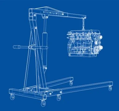Engine hoist with engine outline Stock Illustration