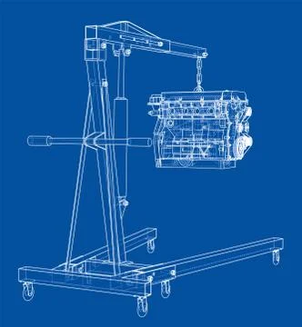 Engine hoist with engine outline Stock Illustration