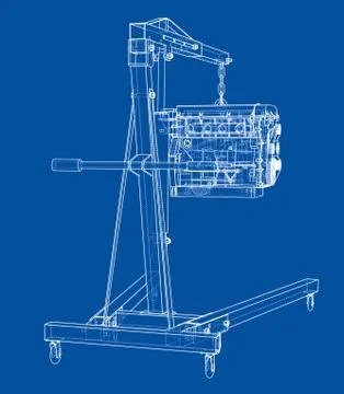 Engine hoist with engine outline Stock Illustration