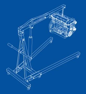 Engine hoist with engine outline Stock Illustration