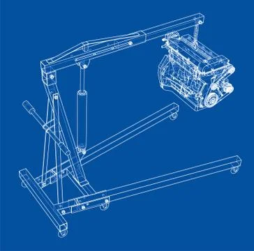 Engine hoist with engine outline Illustrazione stock