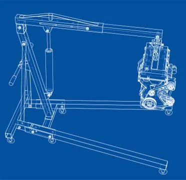 Engine hoist with engine outline Illustrazione stock