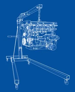 Engine hoist with engine outline Illustrazione stock