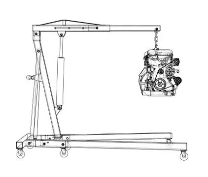 Engine hoist with engine outline Stock Illustration
