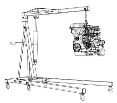 Engine hoist with engine outline Stock Illustration