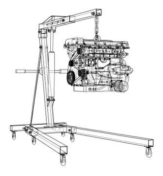 Engine hoist with engine outline Stock Illustration