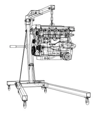 Engine hoist with engine outline Illustrazione stock