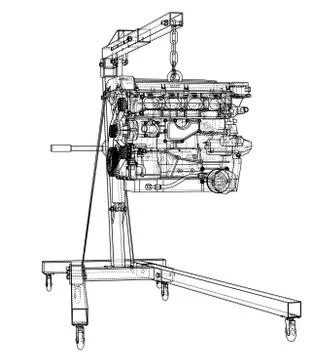 Engine hoist with engine outline Stock Illustration