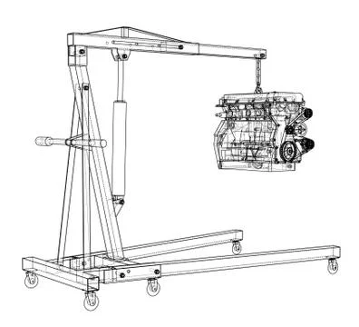 Engine hoist with engine outline Stock Illustration