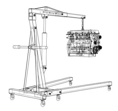 Engine hoist with engine outline Stock Illustration