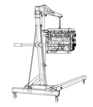 Engine hoist with engine outline Stock Illustration