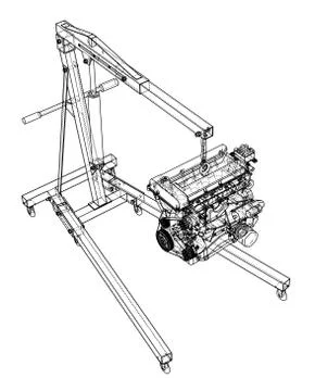 Engine hoist with engine outline Stock Illustration