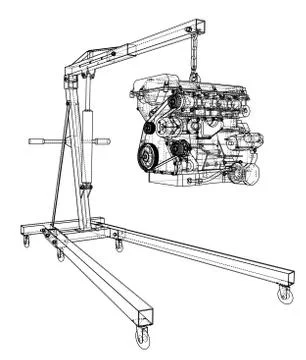 Engine hoist with engine outline Stock Illustration