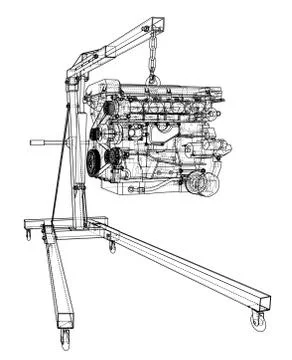 Engine hoist with engine outline Illustrazione stock