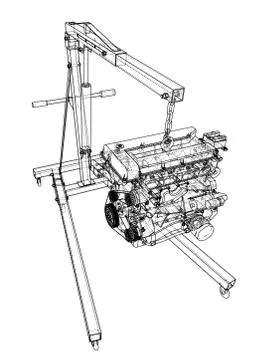 Engine hoist with engine outline Stock Illustration