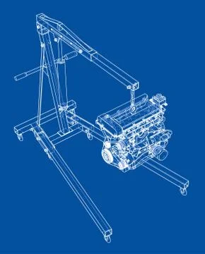 Engine hoist with engine outline Illustrazione stock