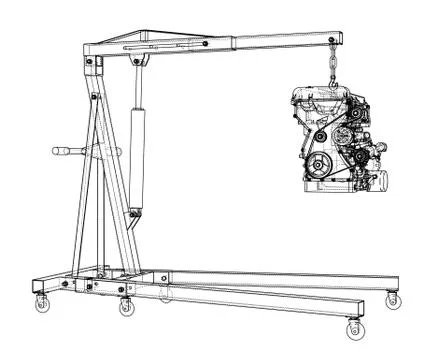 Engine hoist with engine outline Stock Illustration