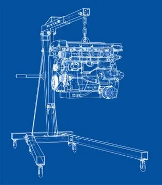Engine hoist with engine outline Illustrazione stock