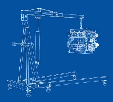 Engine hoist with engine outline 스톡 일러스트