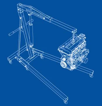 Engine hoist with engine outline Illustrazione stock