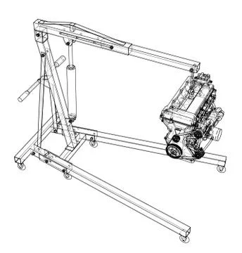 Engine hoist with engine outline Stock Illustration