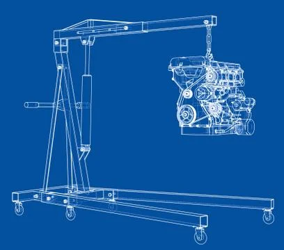 Engine hoist with engine outline Stock Illustration