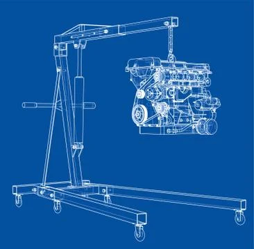 Engine hoist with engine outline Illustrazione stock