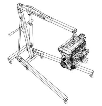 Engine hoist with engine outline Stock Illustration