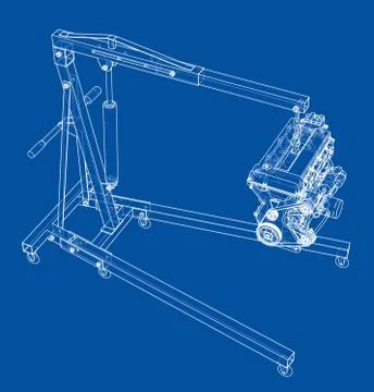 Engine hoist with engine outline Stock Illustration