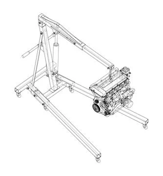 Engine hoist with engine. Vector Illustrazione stock
