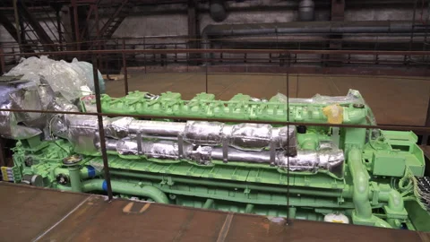 Engine in hold of rust restored crab vessel in dry dock Stock Footage 158944683