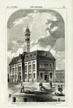 The engine-house at Crossness and the outfall of the southern Metropolitan .. Stock Illustration